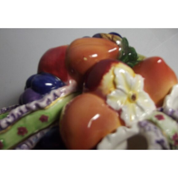 Teapot floral bow porcelain ceramic basketweave fruit with lid multicolor - Picture 16 of 16